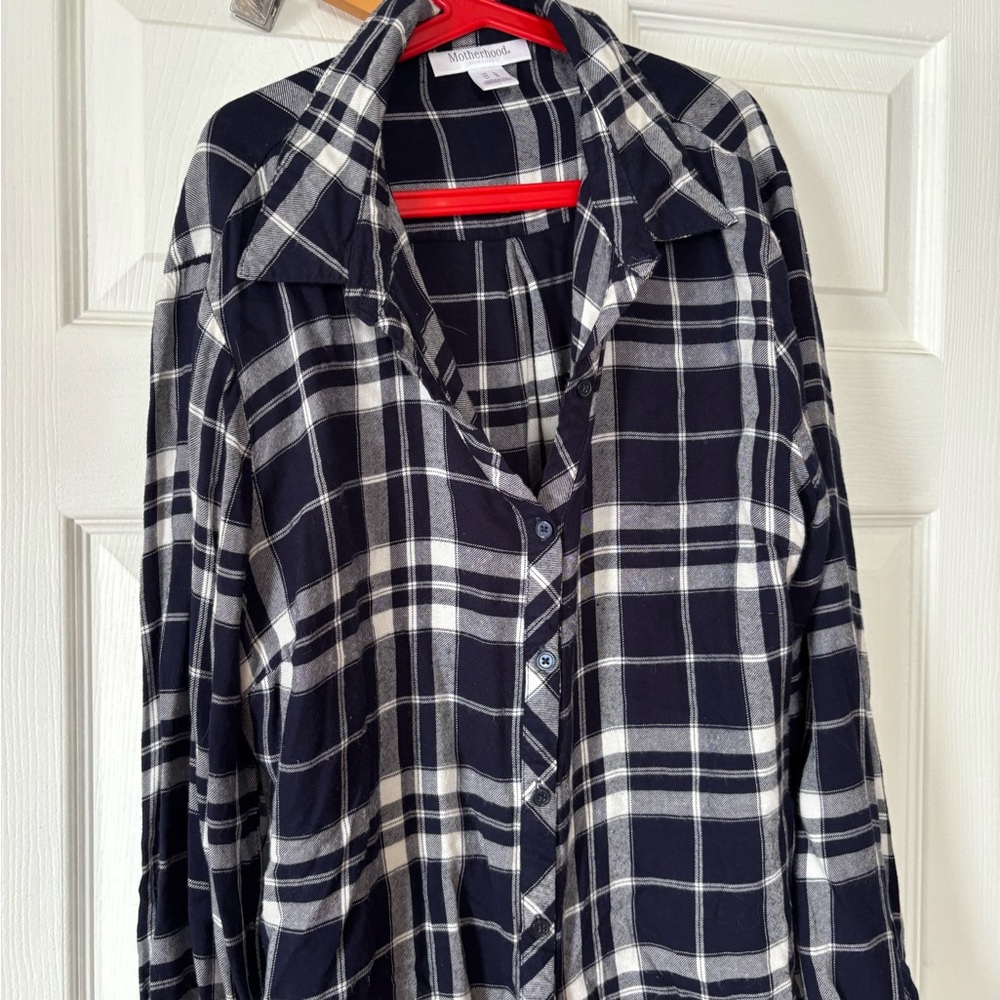 Motherhood Navy and White Plaid Shirt